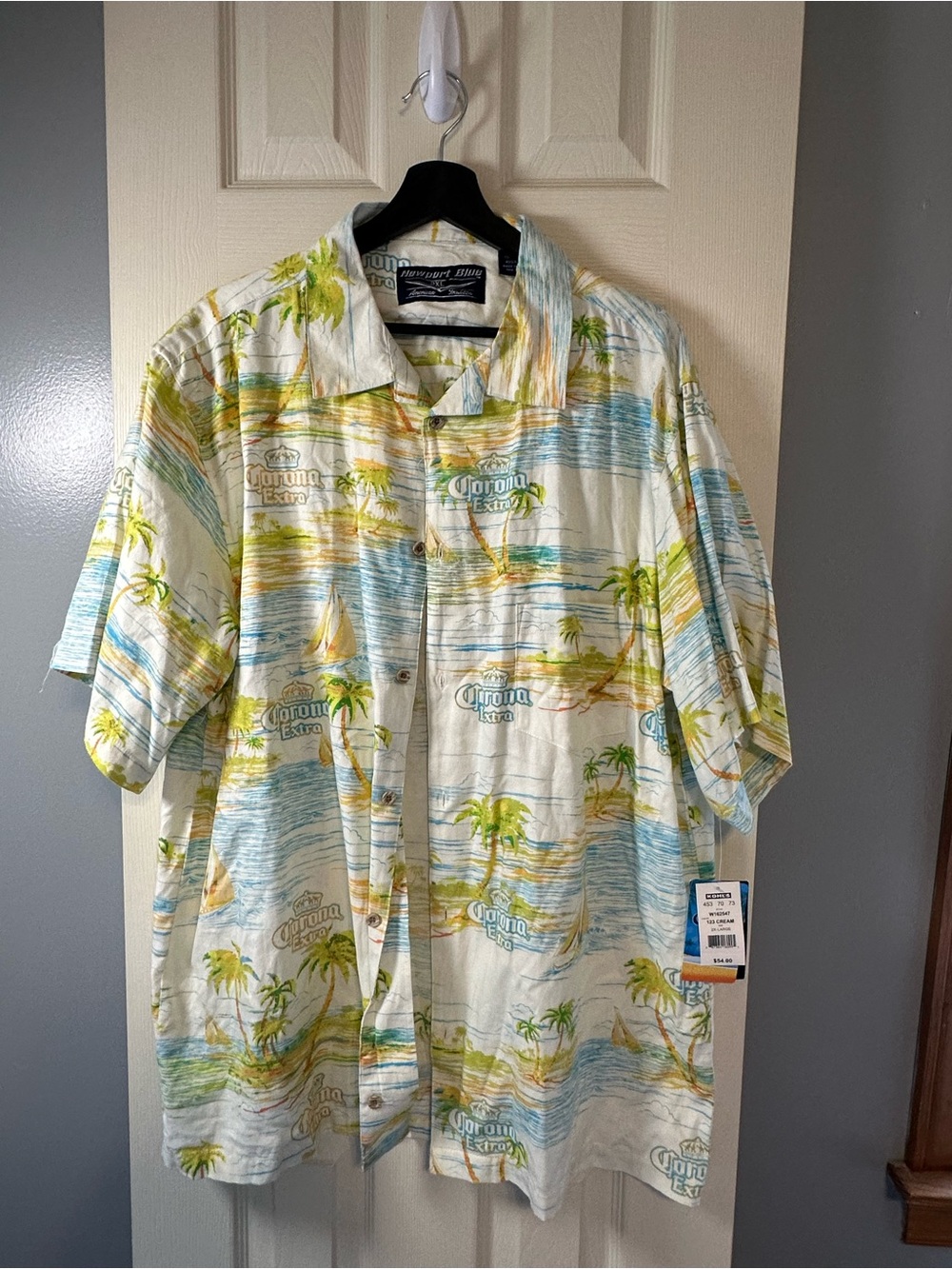 Corona Extra  Hawaiian White Tropical Print Short-Sleeve Button-Down Shirt